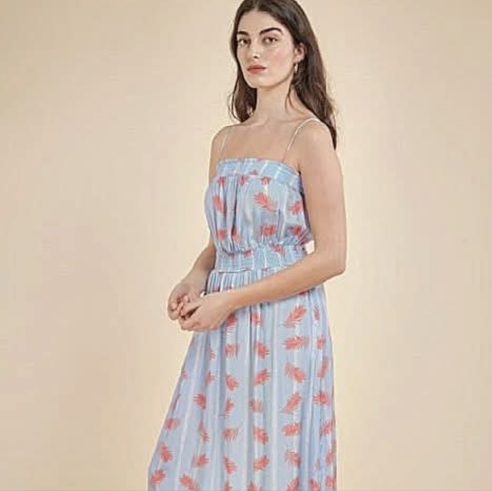 FRNCH Blue‎ Midi Halter Dress Coral Feathers Women's L
